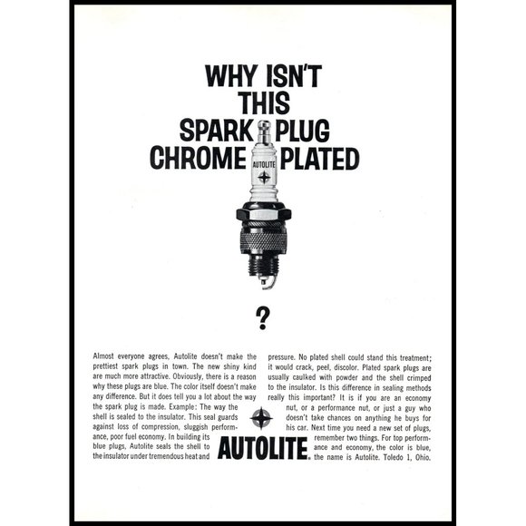 1961 Autolite Why Isn't This Spark Plug Chrome Plated VIntage Print Ad Wall Art - Picture 1 of 1